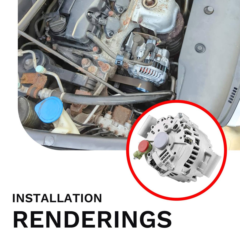 Alternator component rendering with silver housing and front pulley, red cap