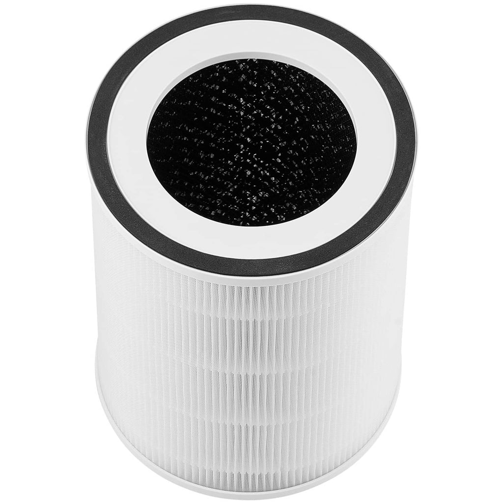 Front view of cylindrical air filter with white pleated outer and black center filter