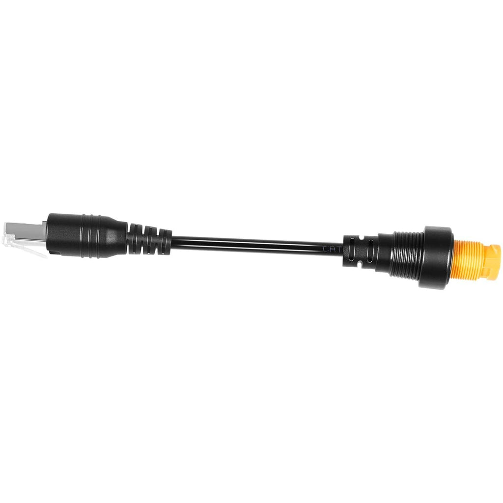RJ45 to 5-pin Ethernet adapter cable laid out with yellow 5-pin connector and RJ45 plug