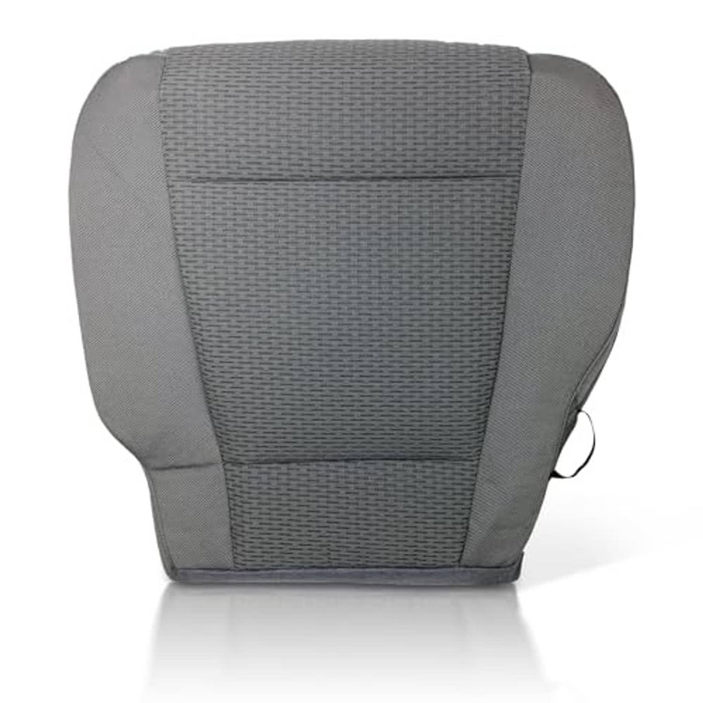 Gray woven driver seat bottom cover with structured stitching and raised side edges