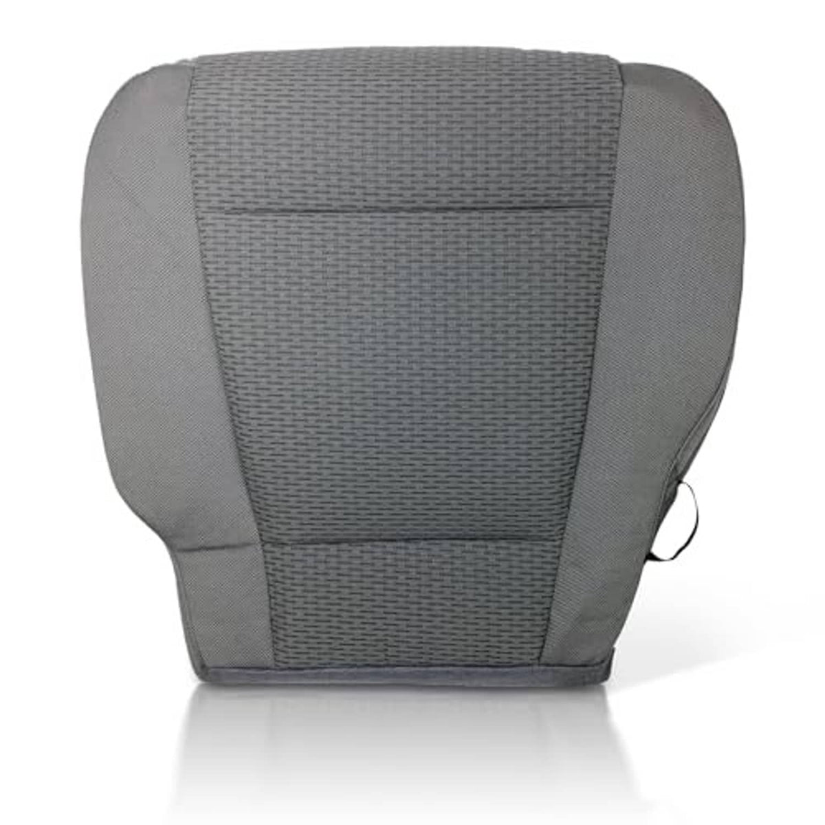 Gray woven driver seat bottom cover with structured stitching and raised side edges