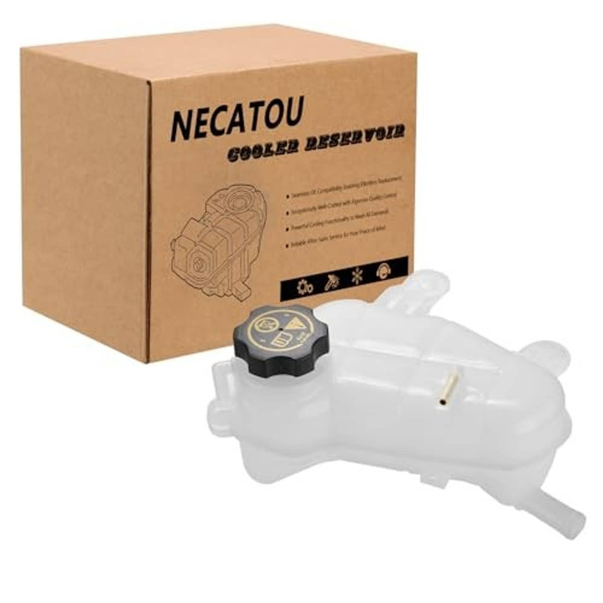 White coolant reservoir tank with cap next to NE... retail box