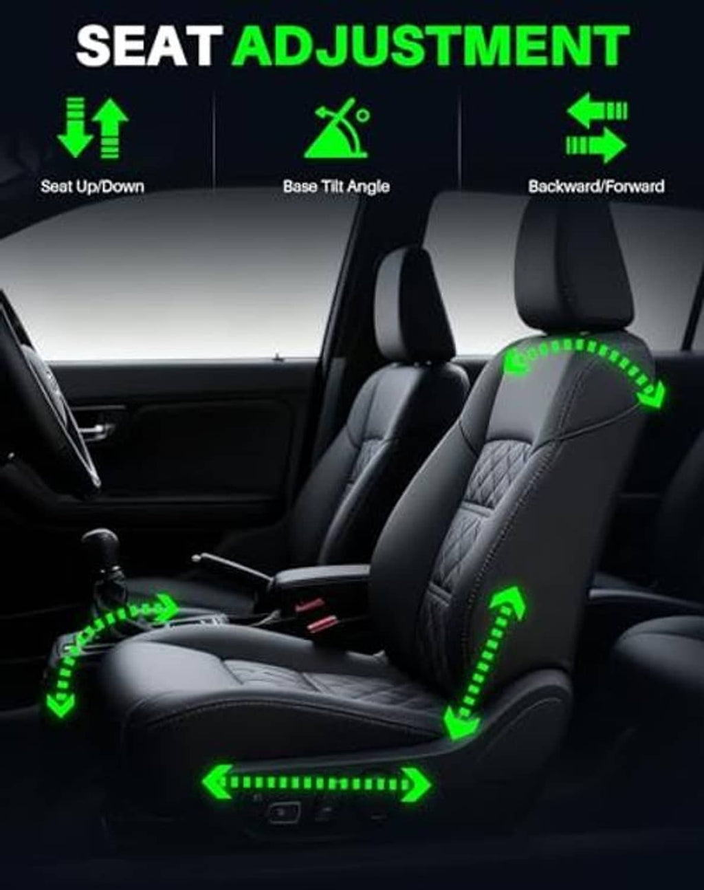 Power seat adjustment diagram showing control functions for a seat switch