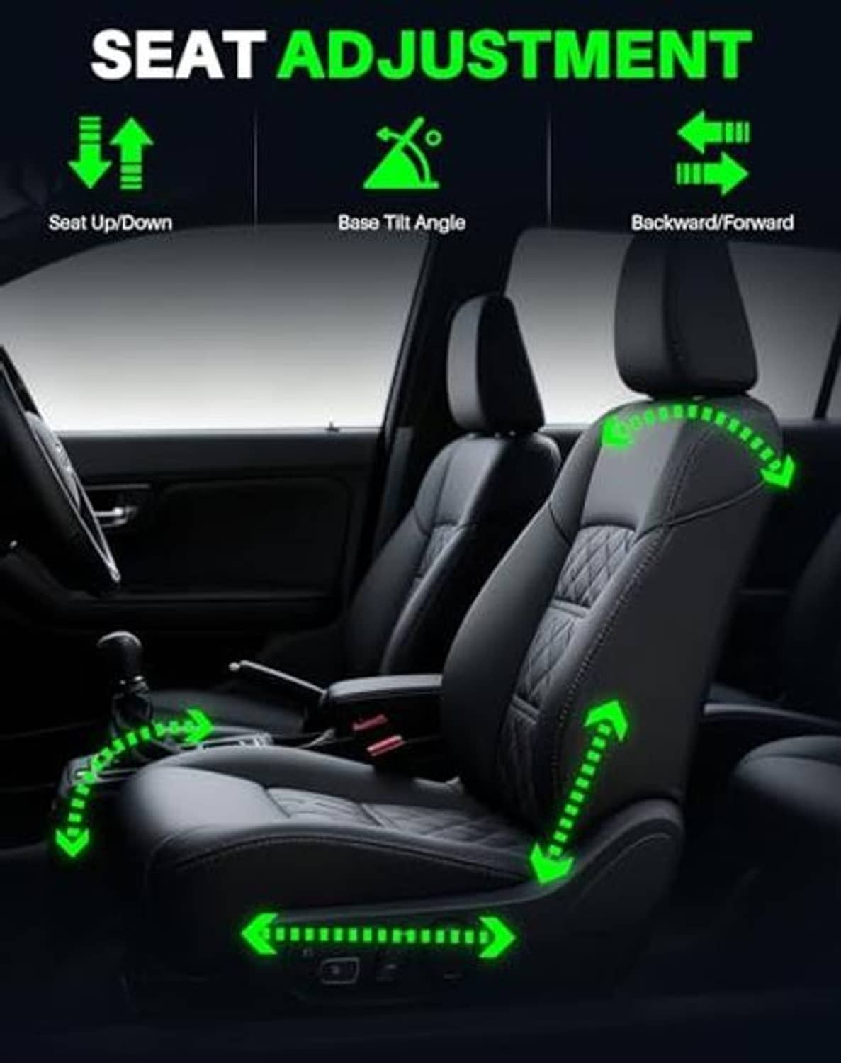 Power seat adjustment diagram showing control functions for a seat switch