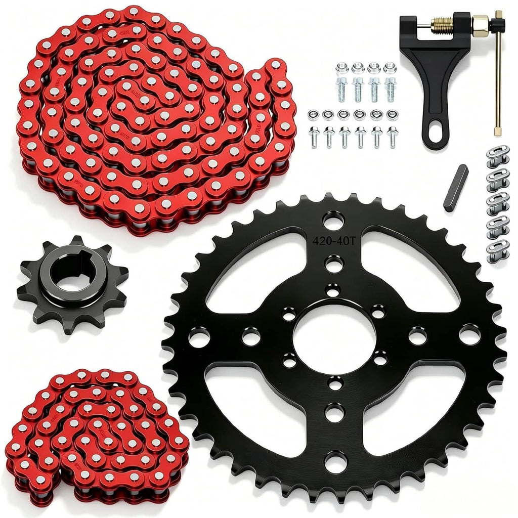 CILOYU mini bike sprocket set with black 40T gear and red 420 chain