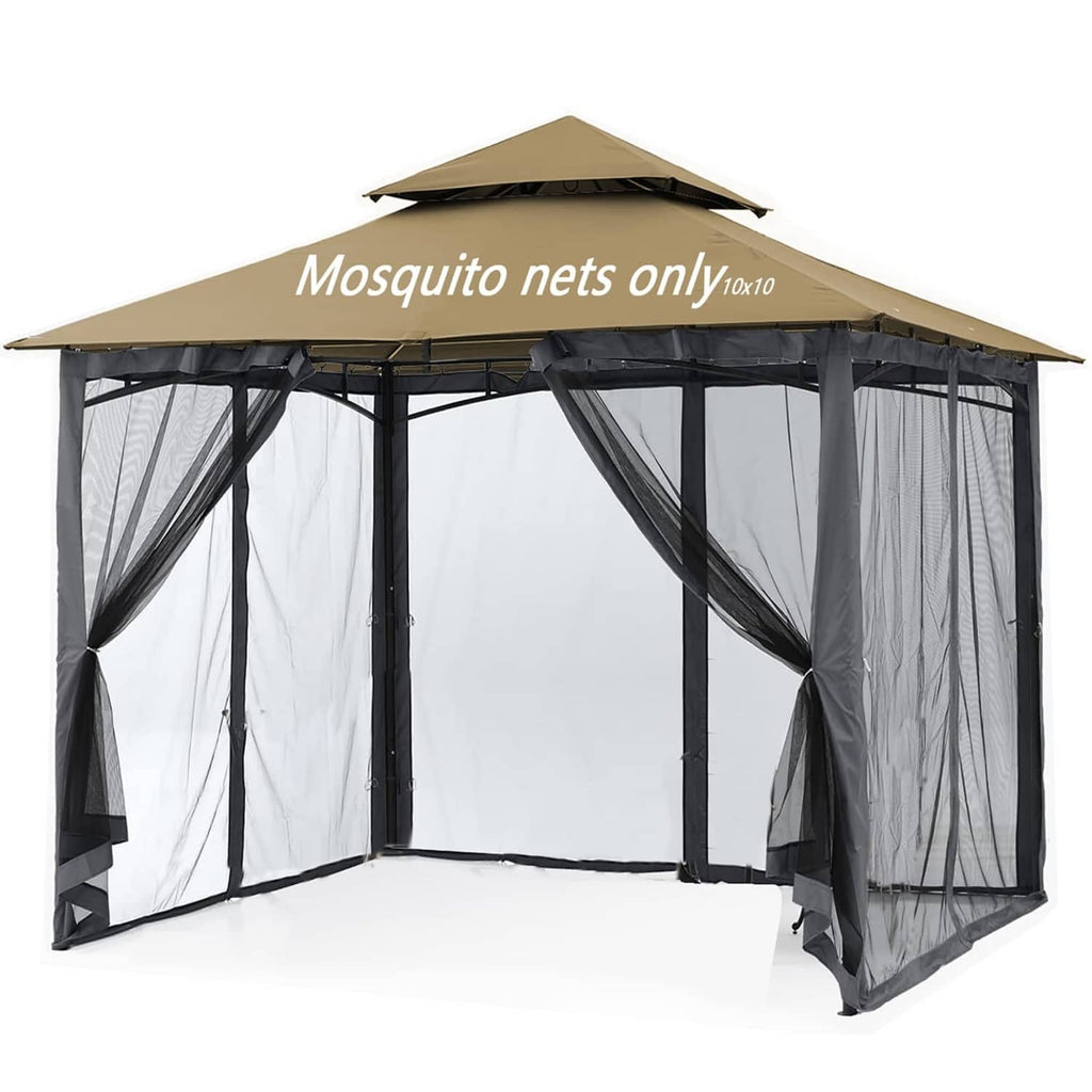 Black mosquito netting panels for gazebo with four zippered door openings