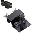 Black gutter mount bracket with adjustable ball joint and mounting holes for solar panel