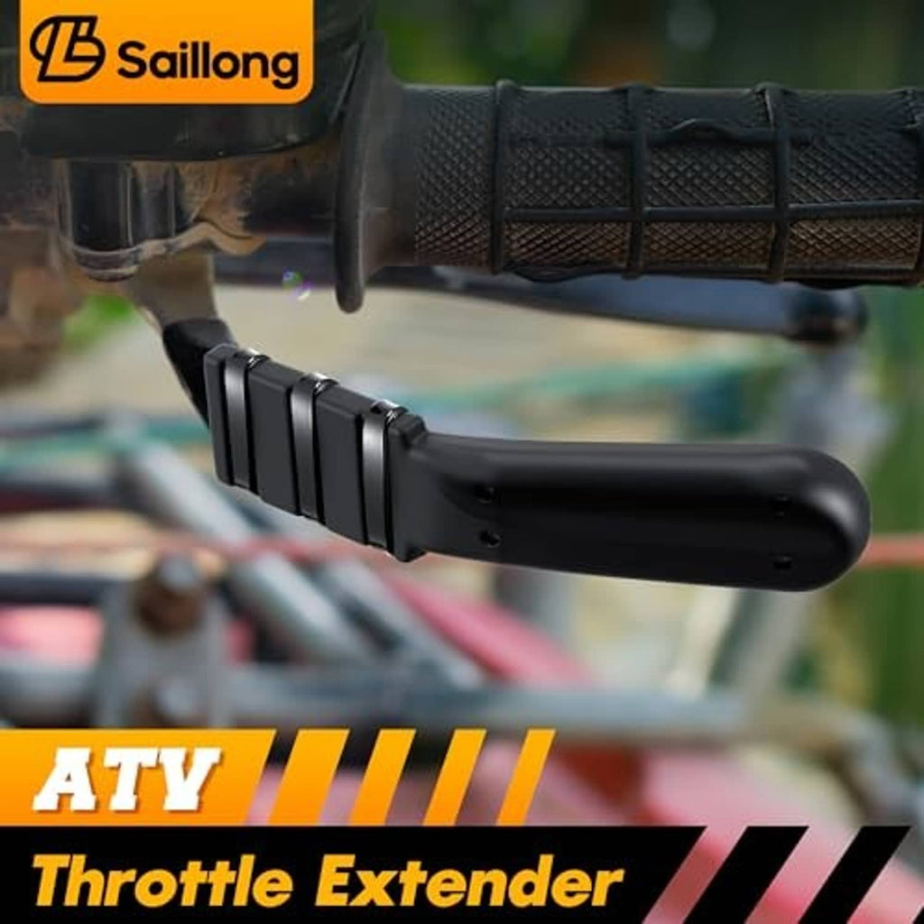 Black wrap-around ATV throttle extender, ribbed grip section on thumb throttle master