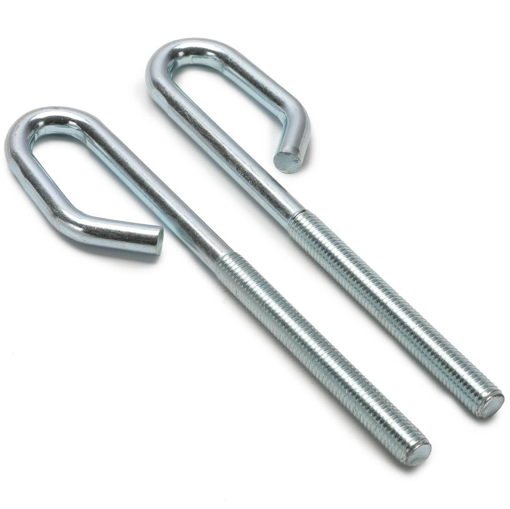 Two galvanized deck lift U-bolts with threaded ends and curved lifting loops