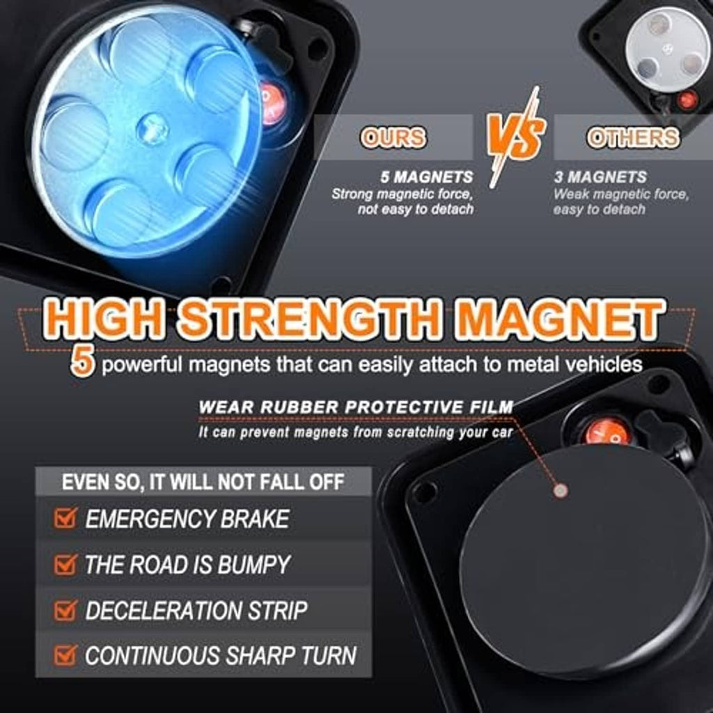 Magnetic LED strobe light base with strong magnet and clear square front lens, white LEDs