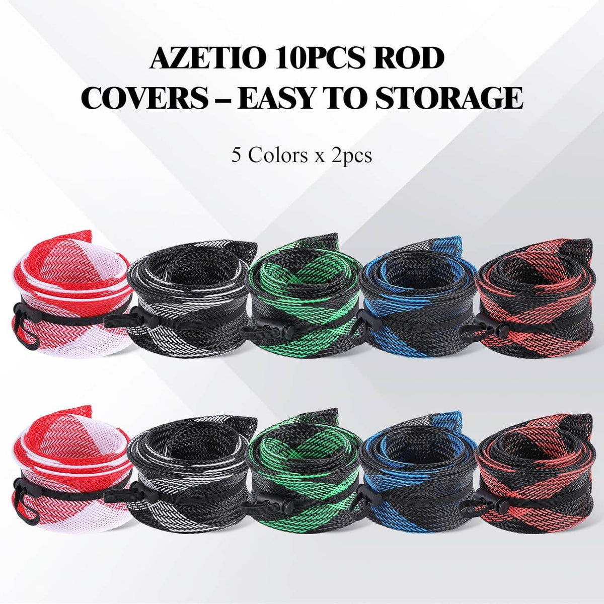AZETIO 10-pack rod covers with lanyards, five colors of mesh sleeve socks for storage