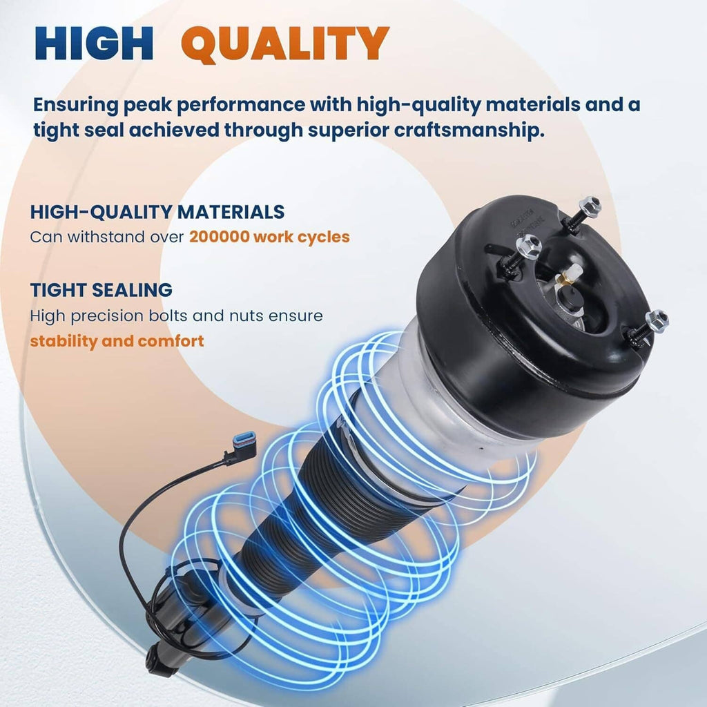 Air suspension strut with black top mount and ribbed shock body detail.