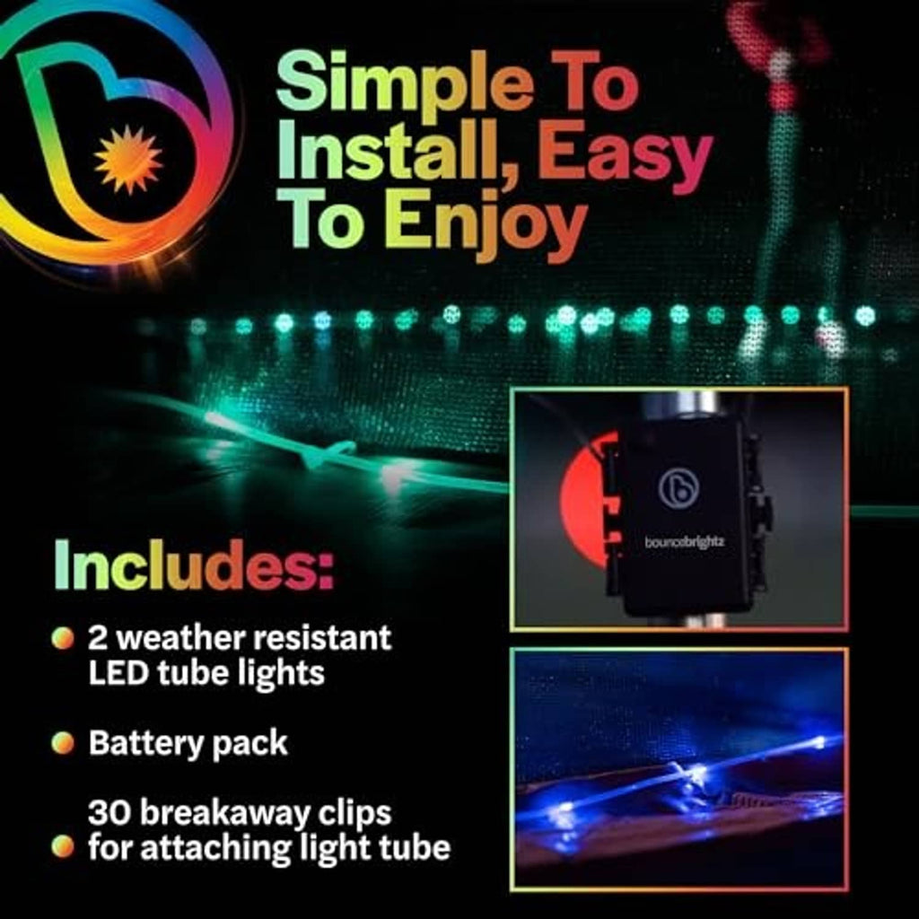 LED trampoline lighting kit components card with 2 LED tube lights and battery pack