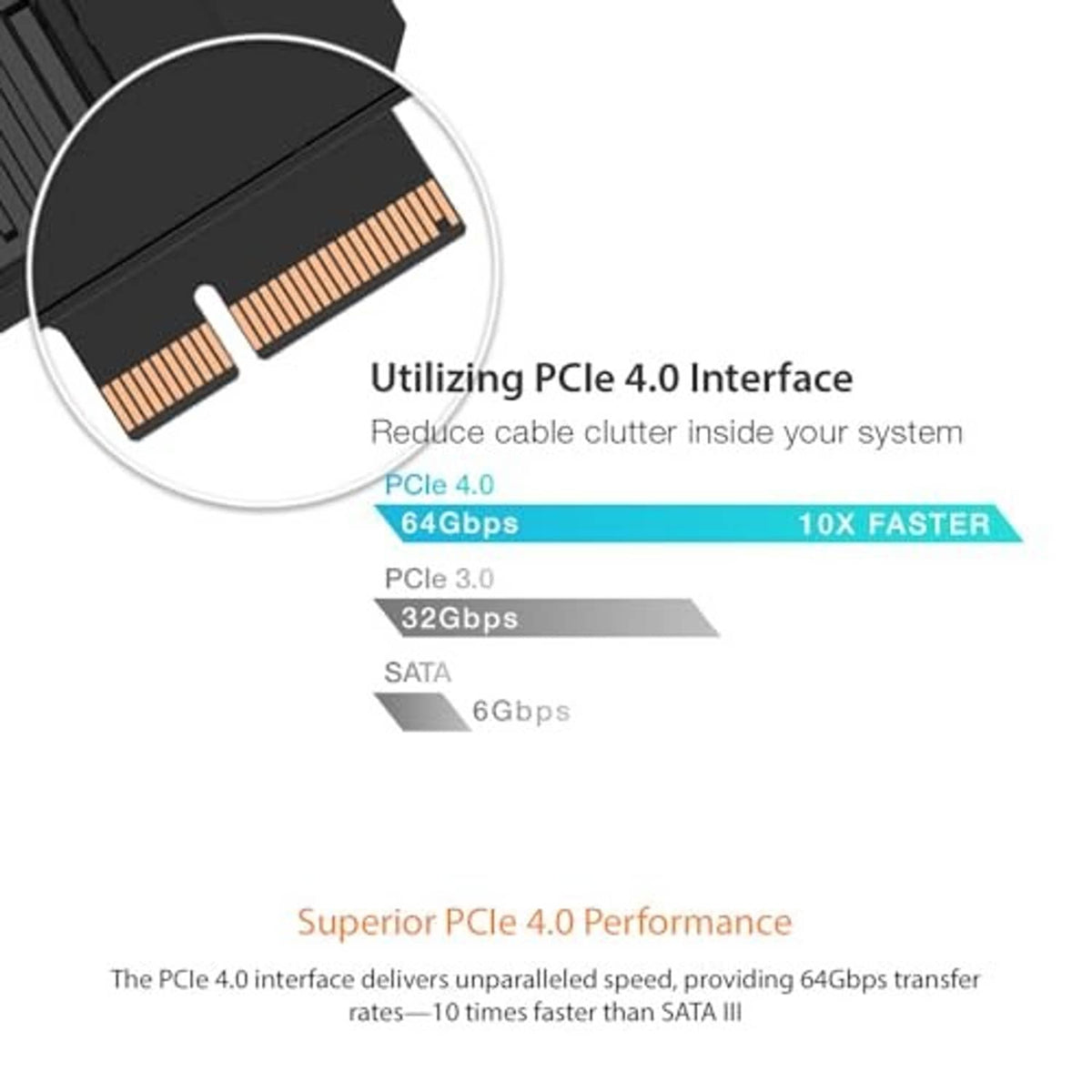 Close-up of PCIe contact fingers on a black NVMe M.2 adapter card
