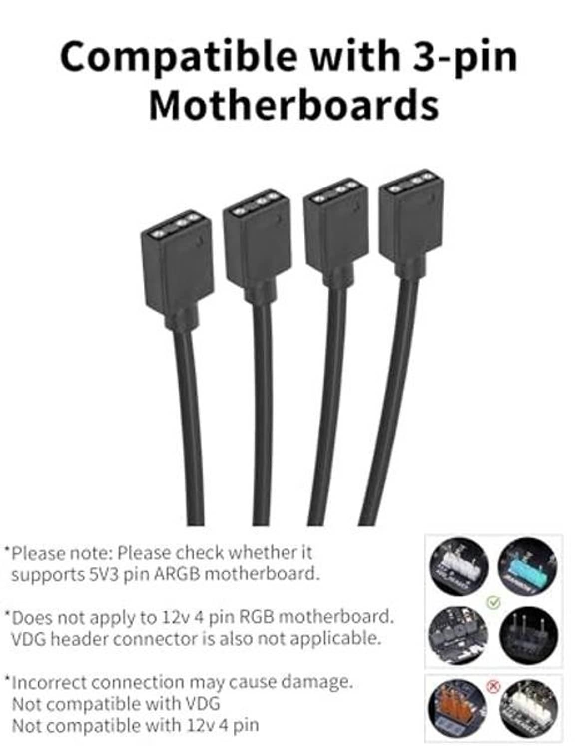 3-pin ARGB splitter cable with four separate plug ends for motherboard connection