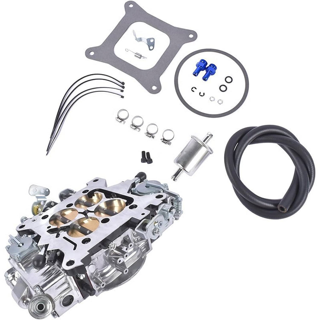 Billet aluminum 4-barrel double pumper race carburetor kit with regulator and black hose