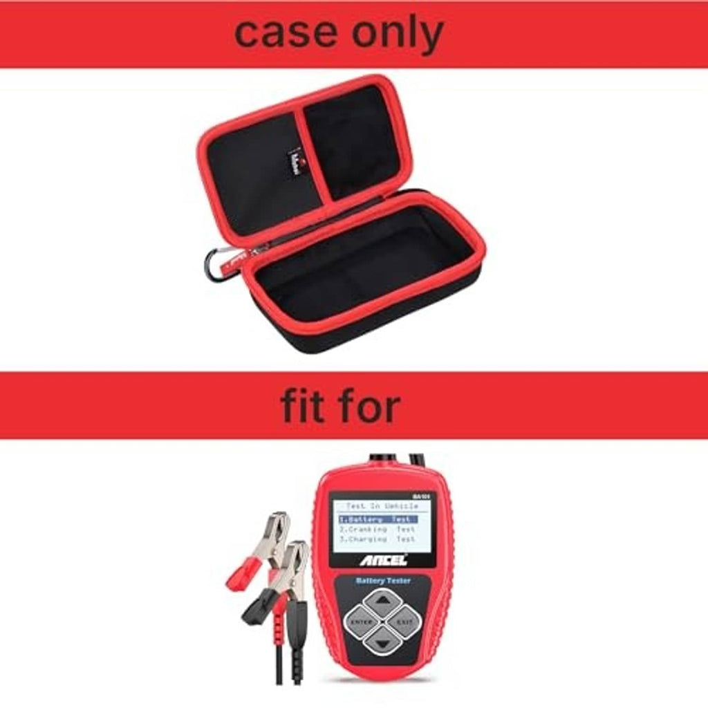 Hard EVA case shown open and closed, red outer shell with black padded interior.