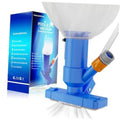 Blue pool vacuum cleaner head with orange jet nozzle and bristle brush base