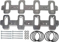 Set of gray port adapter plates with multiple bolt holes and gasket openings