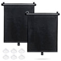 Black mesh car side window shade set with roller bar and suction cups