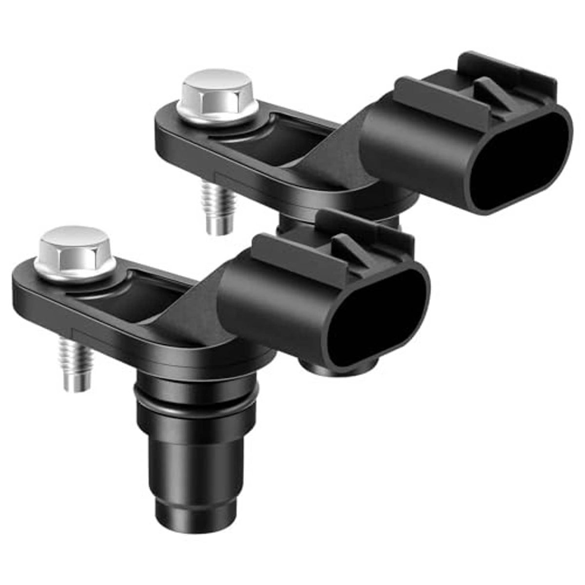 Camshaft position sensor pair, black plastic body with two round mounting pins