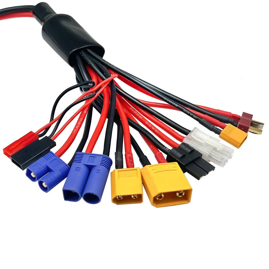 RivetOak RC Lipo Battery Charger Adapter Connector Splitter Wire 10 in 1 Octopus Black