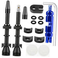 Tubeless Presta valve stem set with two 60mm black alloy valve stems, caps, and seals