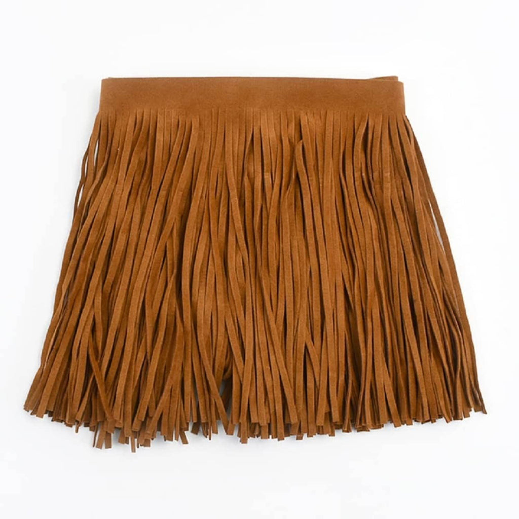 Light brown velvet fringe trim roll, double-faced edging with long straight tassels