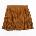 Light brown velvet fringe trim roll, double-faced edging with long straight tassels