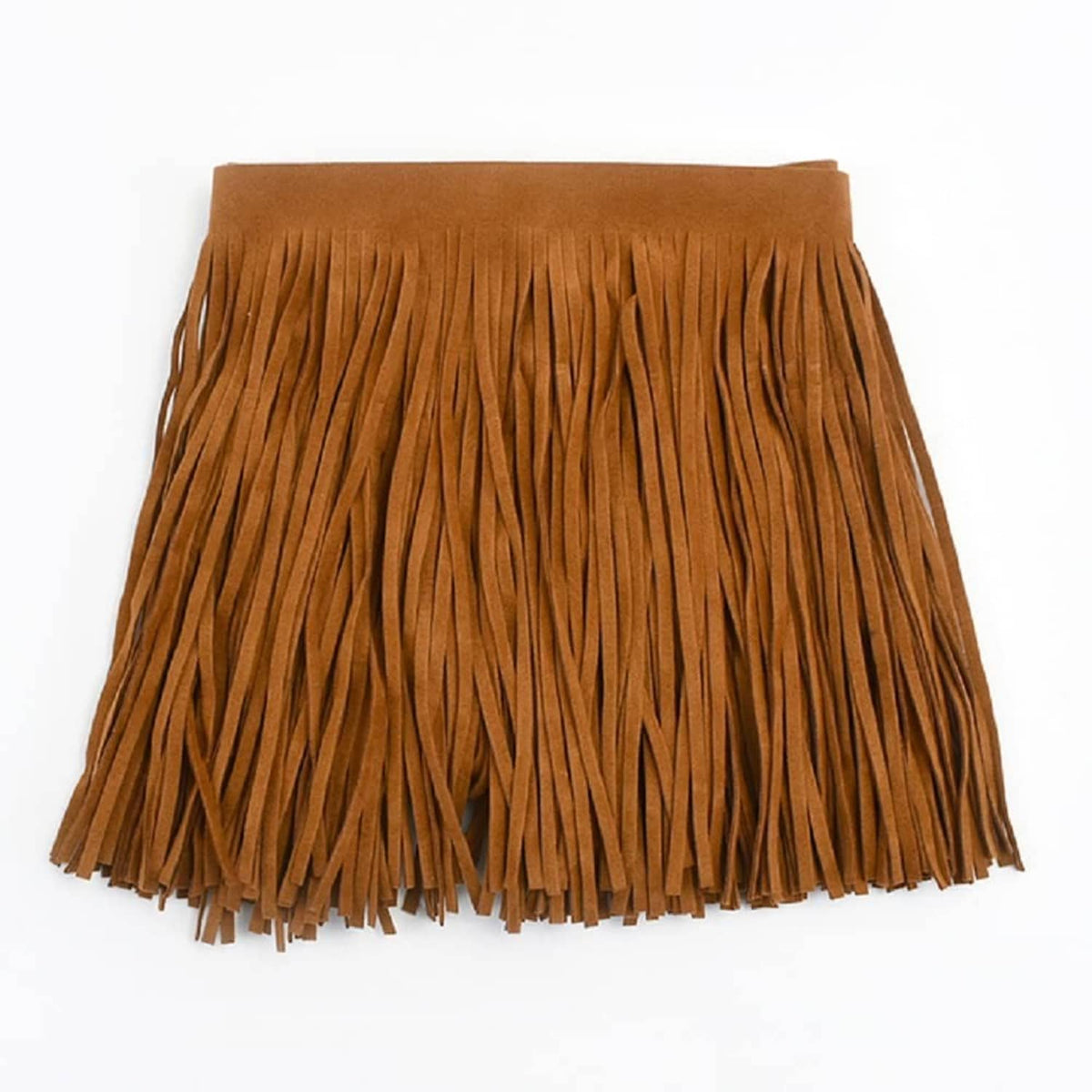 Light brown velvet fringe trim roll, double-faced edging with long straight tassels