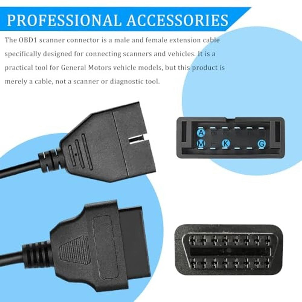 OBD1-to-OBD2 adapter cable with male and female extension connectors, black