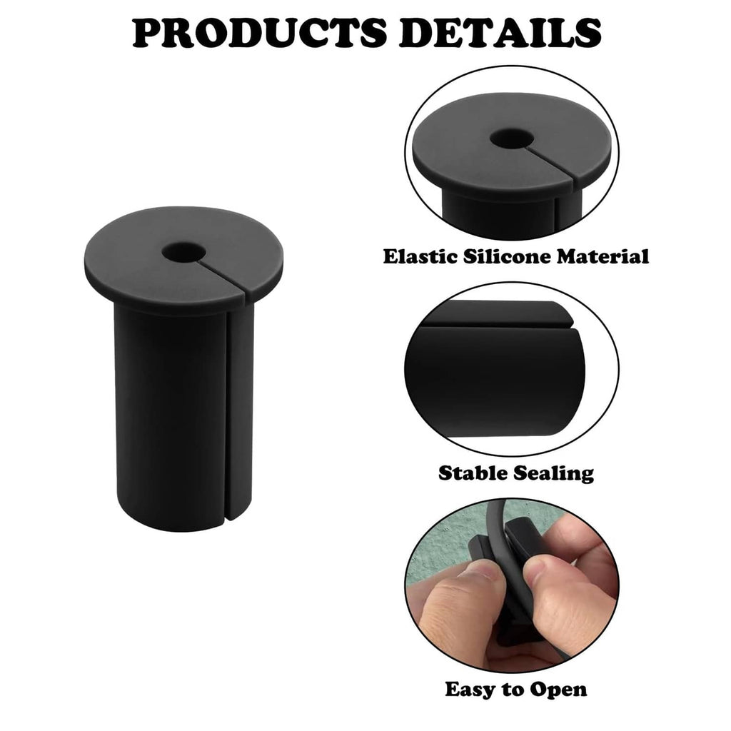 Set of 4 black silicone cable grommets with round top and center opening