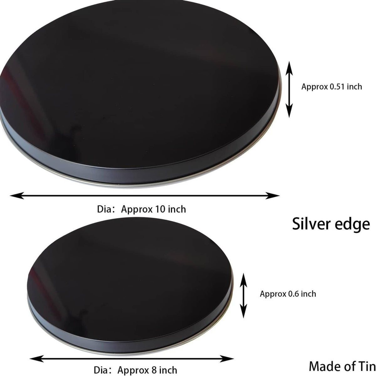 Black burner cover with silver edge, round fit for 8 in and 10 in
