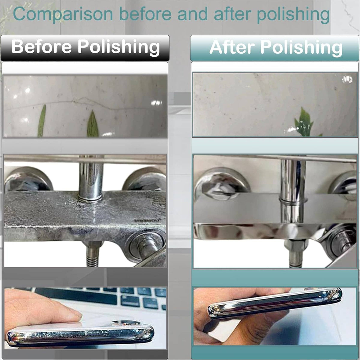 Sanding sponge pads used for polishing, shown before and after