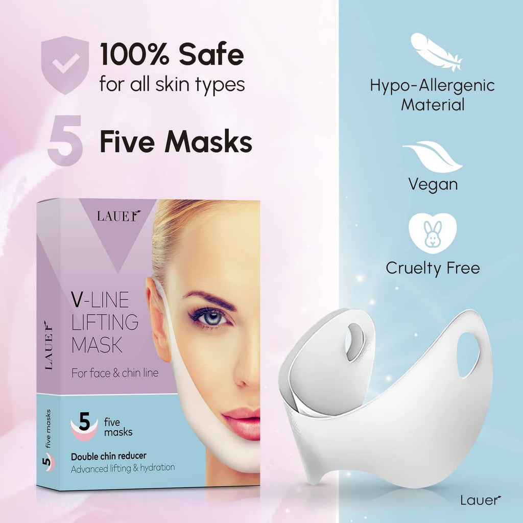 V-line lifting face mask set with five masks and contouring chin mask, hypo-allergenic