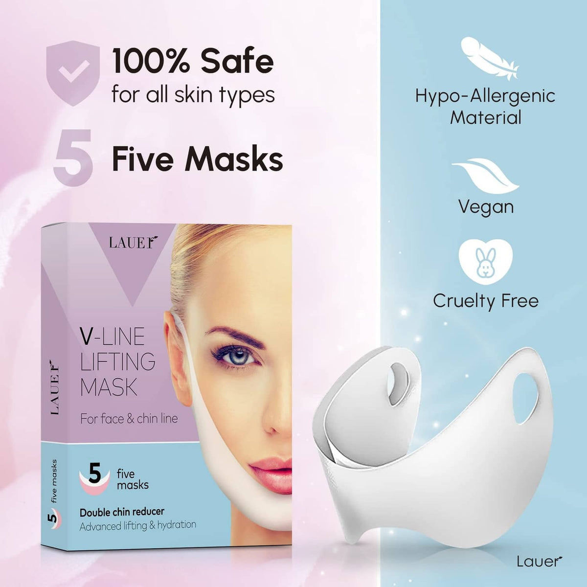 V-line lifting face mask set with five masks and contouring chin mask, hypo-allergenic