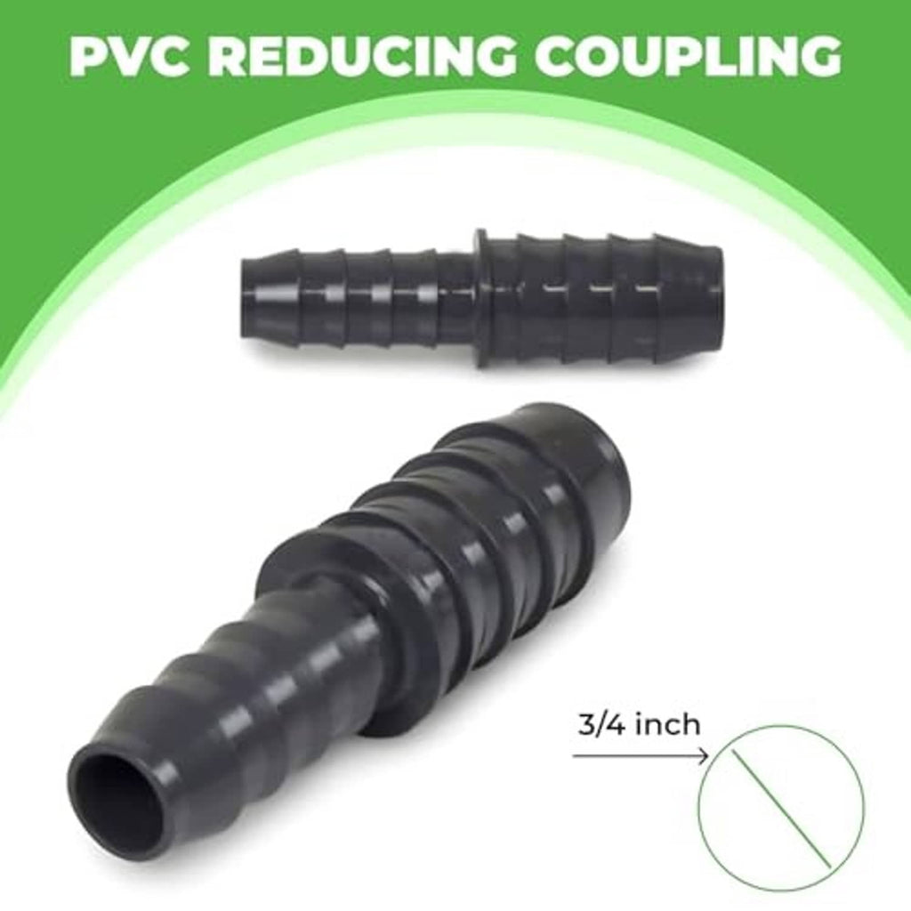 Black PVC reducing coupling with two barbed ends