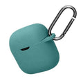 Teal silicone earbud carry case with embossed floral pattern and metal carabiner ring