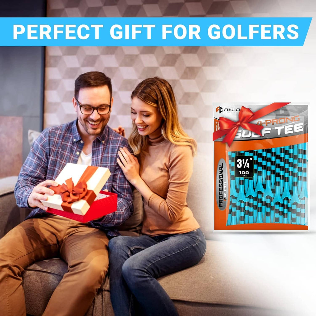 Full Choice golf tee pack with blue 3-1/4 in 100-piece bag, 4-prong design