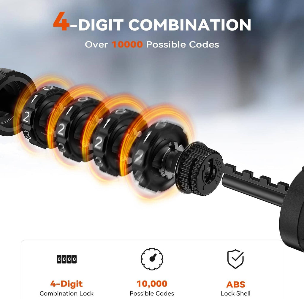Black 4-digit combination lock mechanism with illuminated number dials