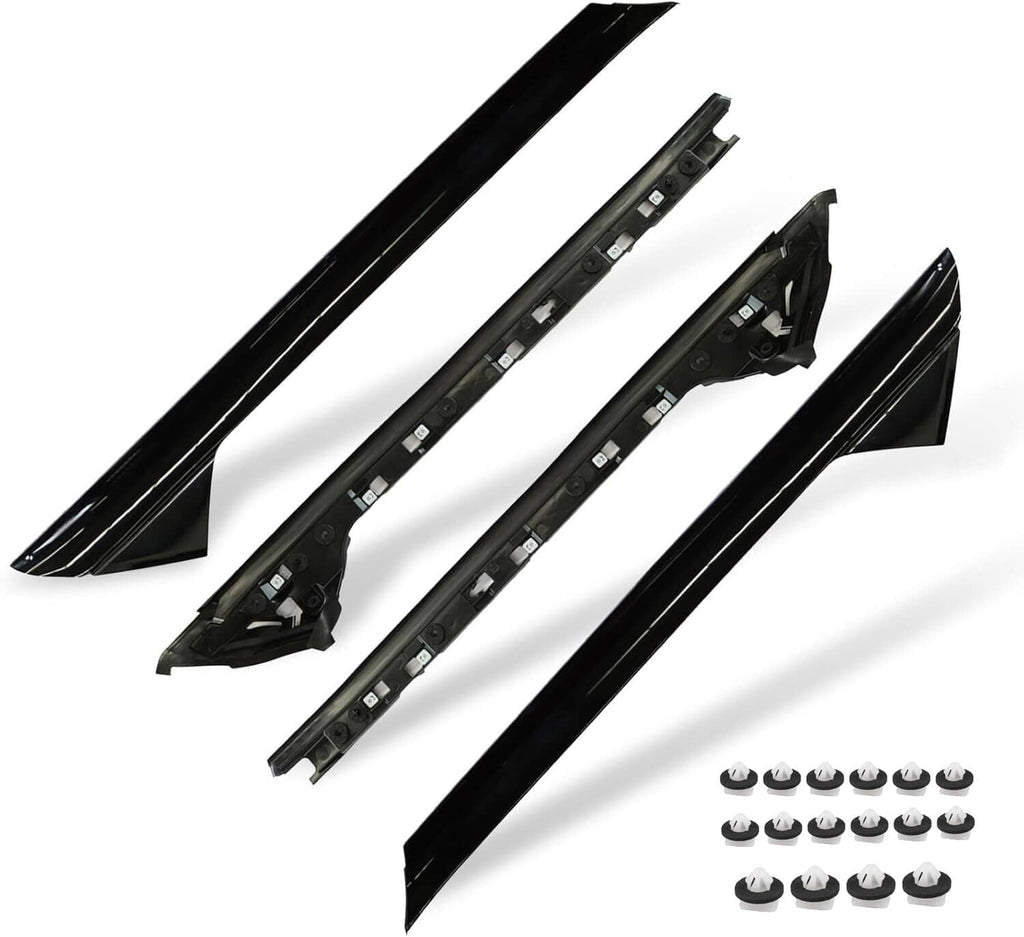 Windshield A-pillar molding trim set for left and right sides, black plastic pieces