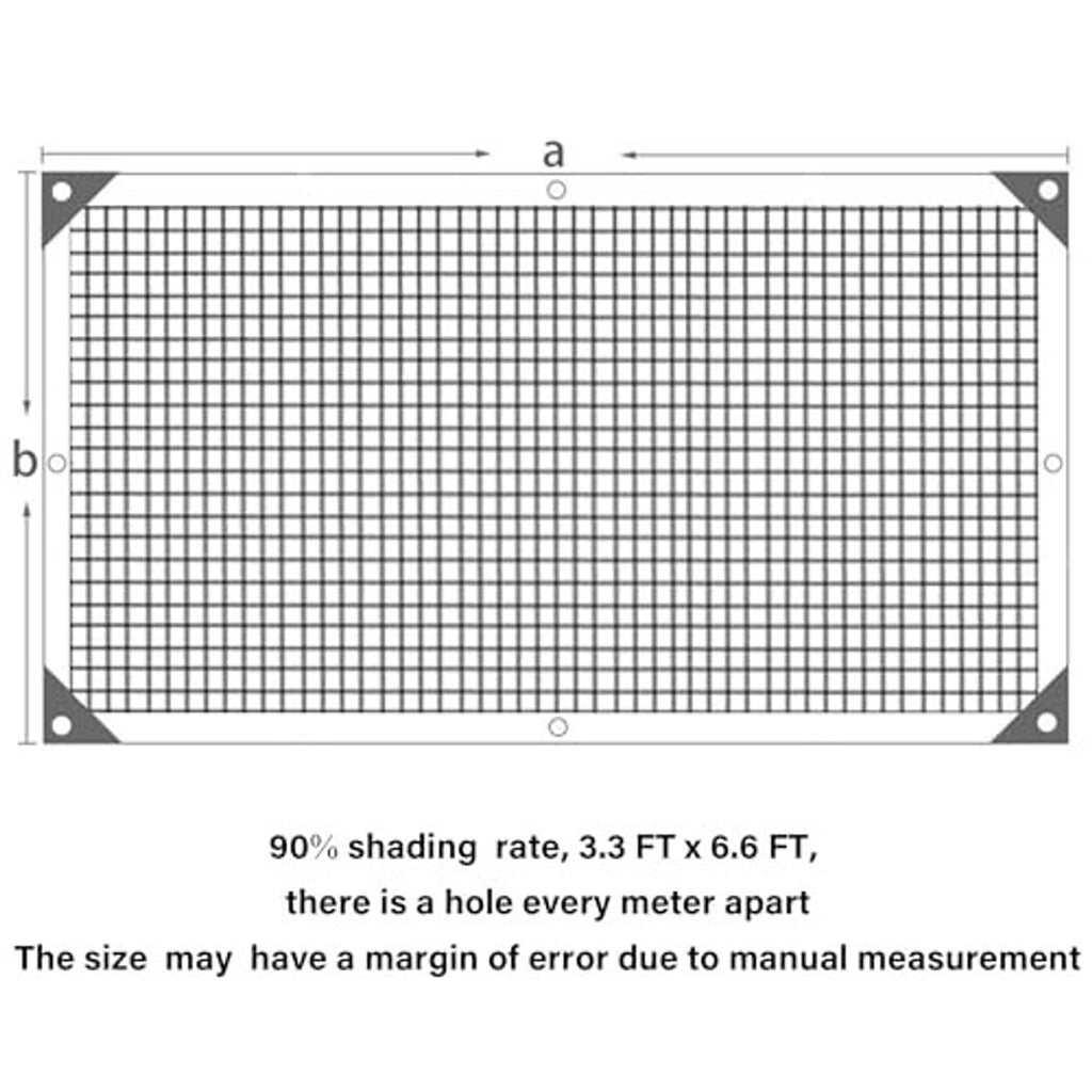 Rectangular shade cloth layout with grid pattern and corner grommets