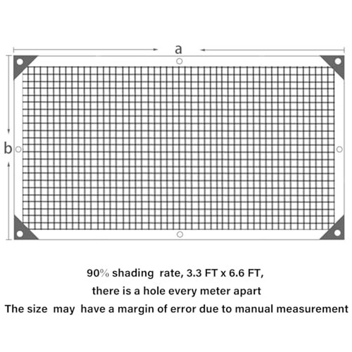 Rectangular shade cloth layout with grid pattern and corner grommets