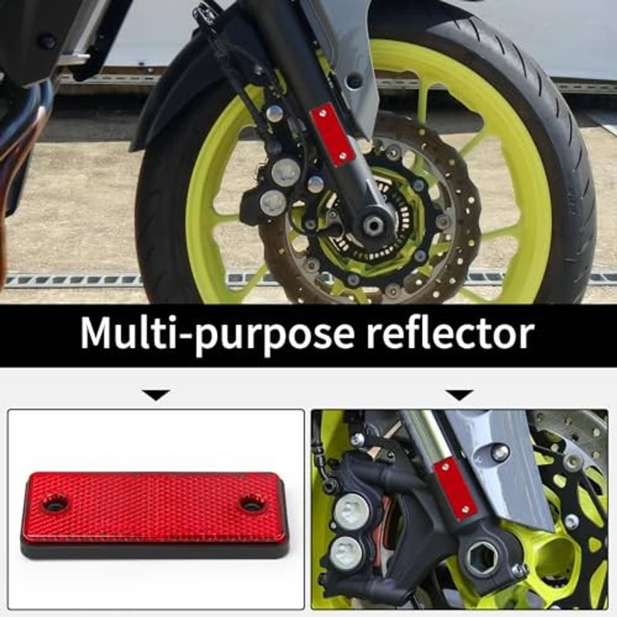 Red rectangular motorcycle reflector with two mounting holes, textured red panel