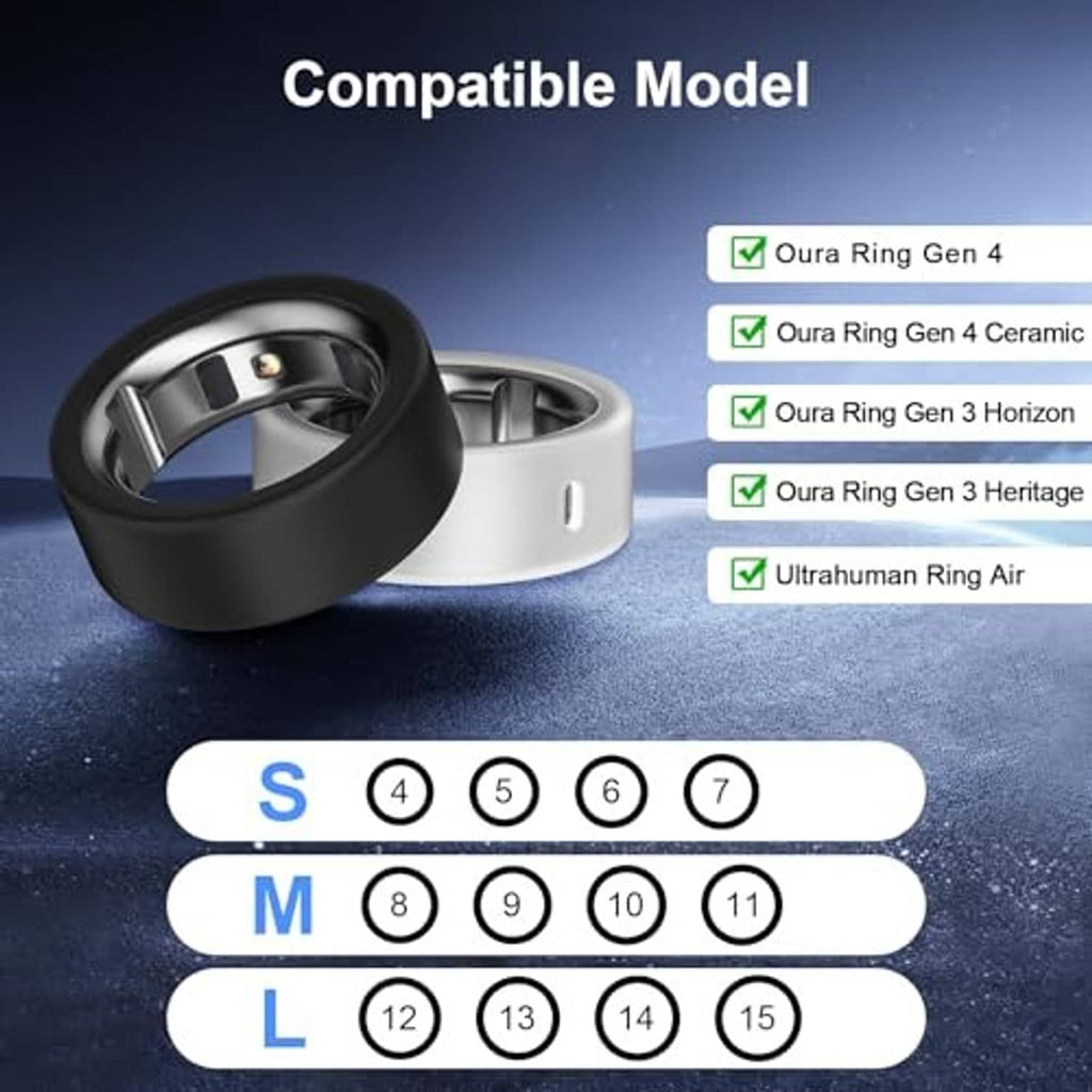 Black ultra-thin silicone smart ring case with open slot and metal insert