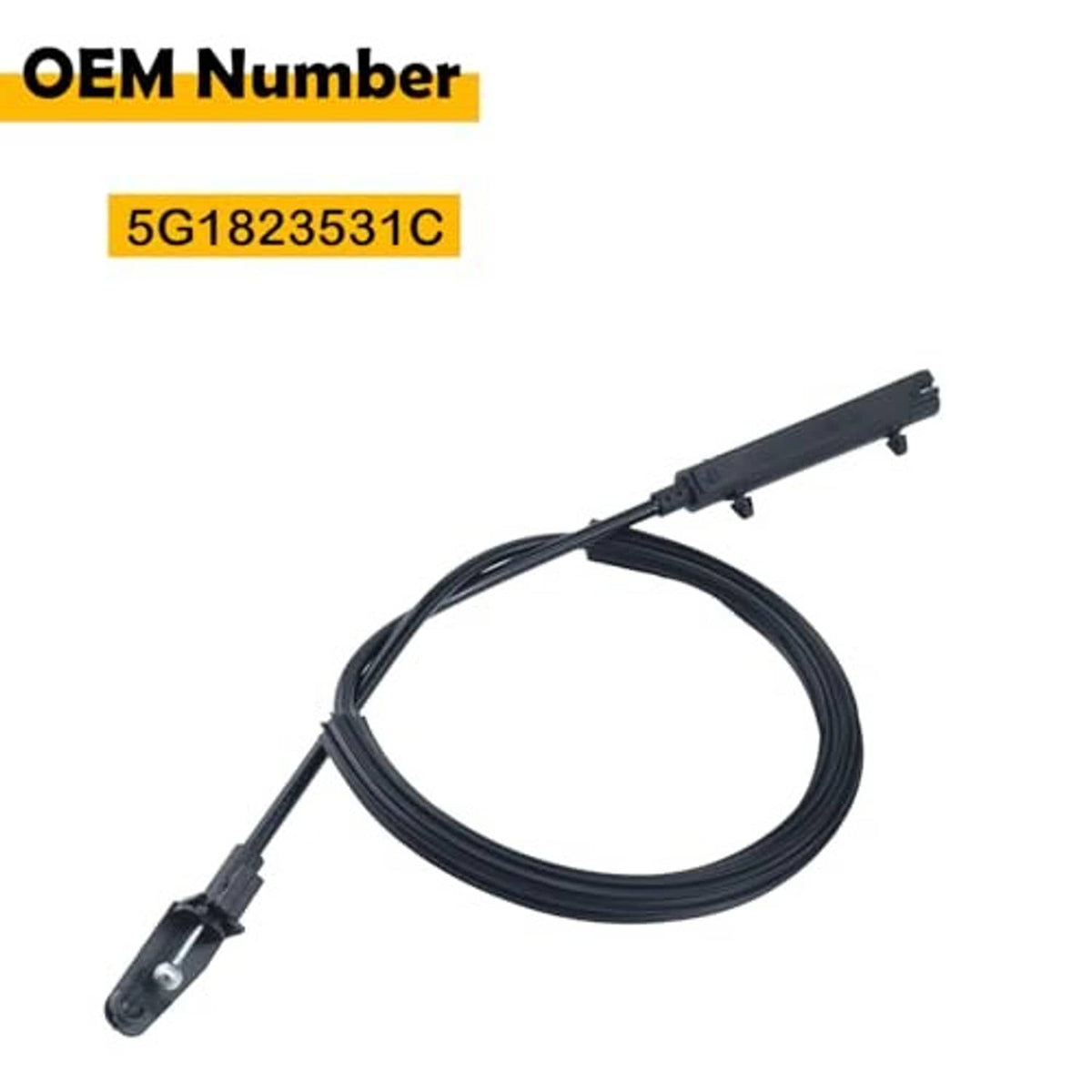 Hood release cable with black wire loop and metal clip bracket