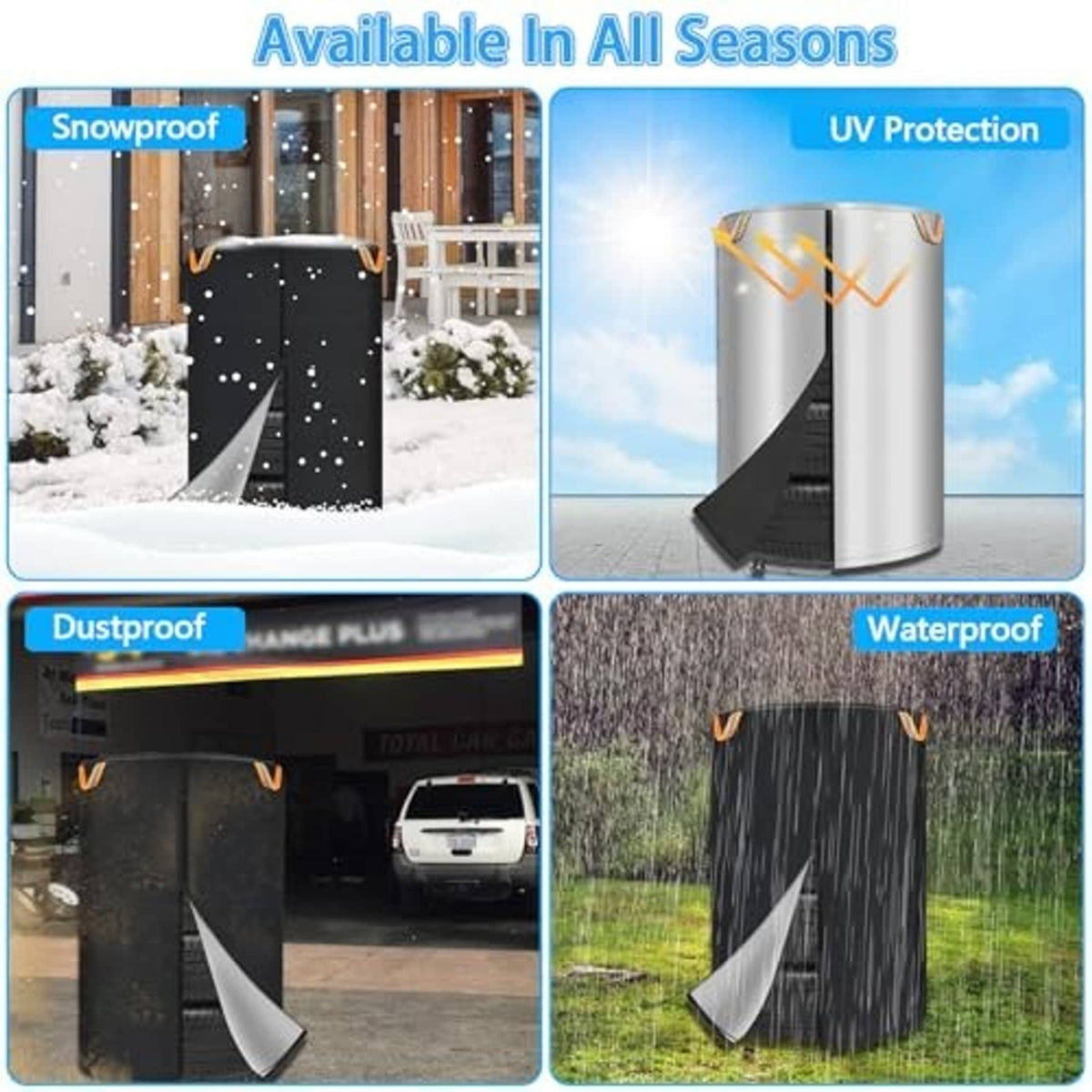 Dual-sided tire cover for all seasons, shown in black and gray with protective coating