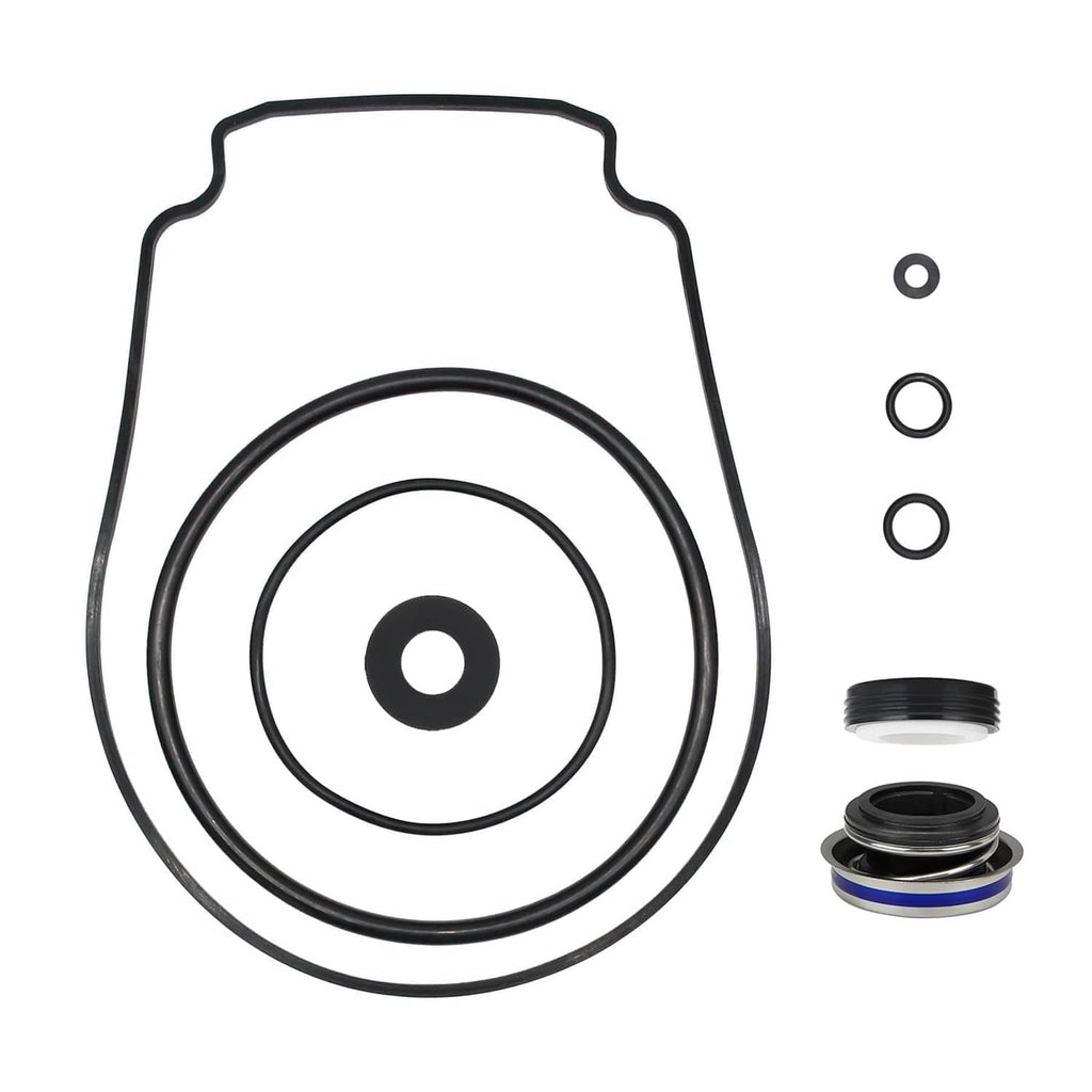 Black O-ring and gasket seals set with multiple circular rings and a gasket