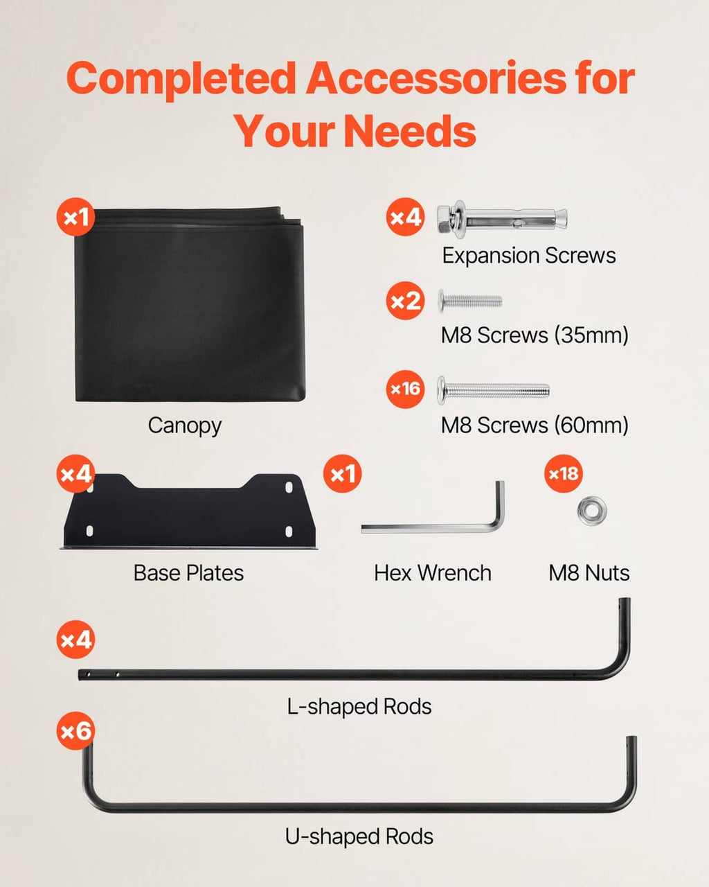 Firewood rack accessories kit: black cover, base plates, rods, screws, wrench