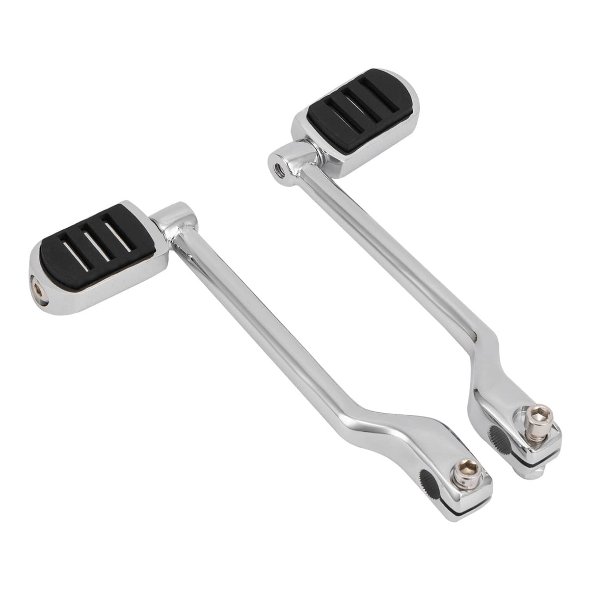 Motorcycle heel-toe shift lever kit, black rubber pedals and chrome U-shaped frame